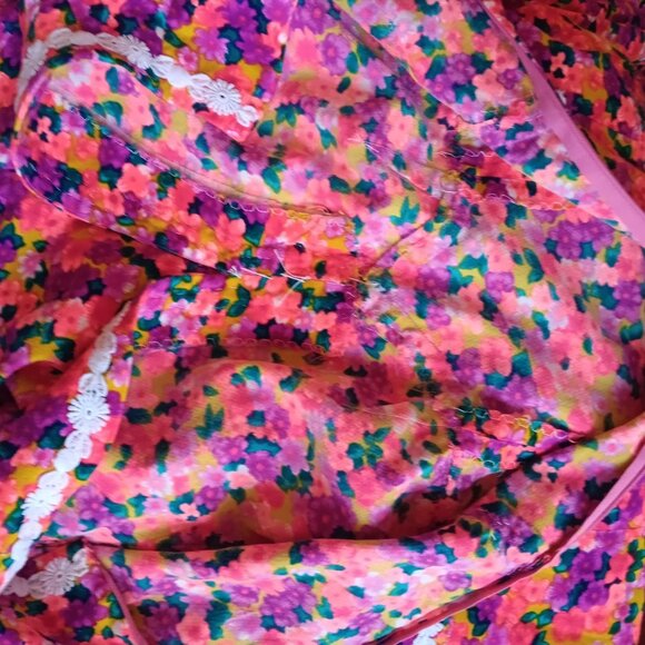 sz 8 1OF1 Vintage Floral Maxi Dress Lace Trim Peasant Boho Prairie Handmade Pink - Picture 9 of 9